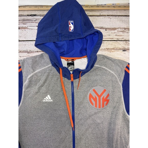 New York Knicks Adidas Hoodie‎ Mens XL Gray Blue Full Zip NBA - Picture 2 of 8